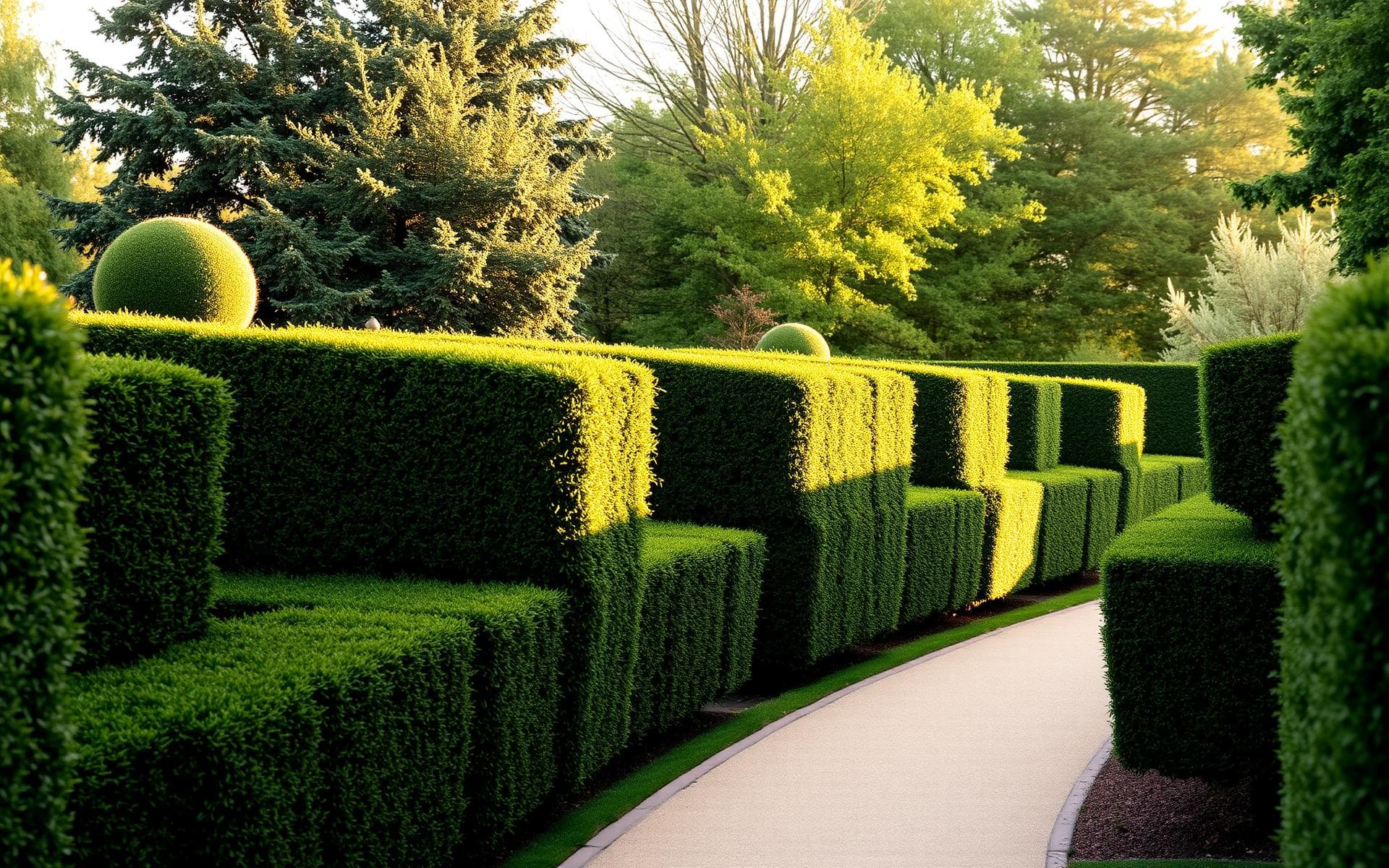 Formal British garden featuring extensive geometric box hedging.
