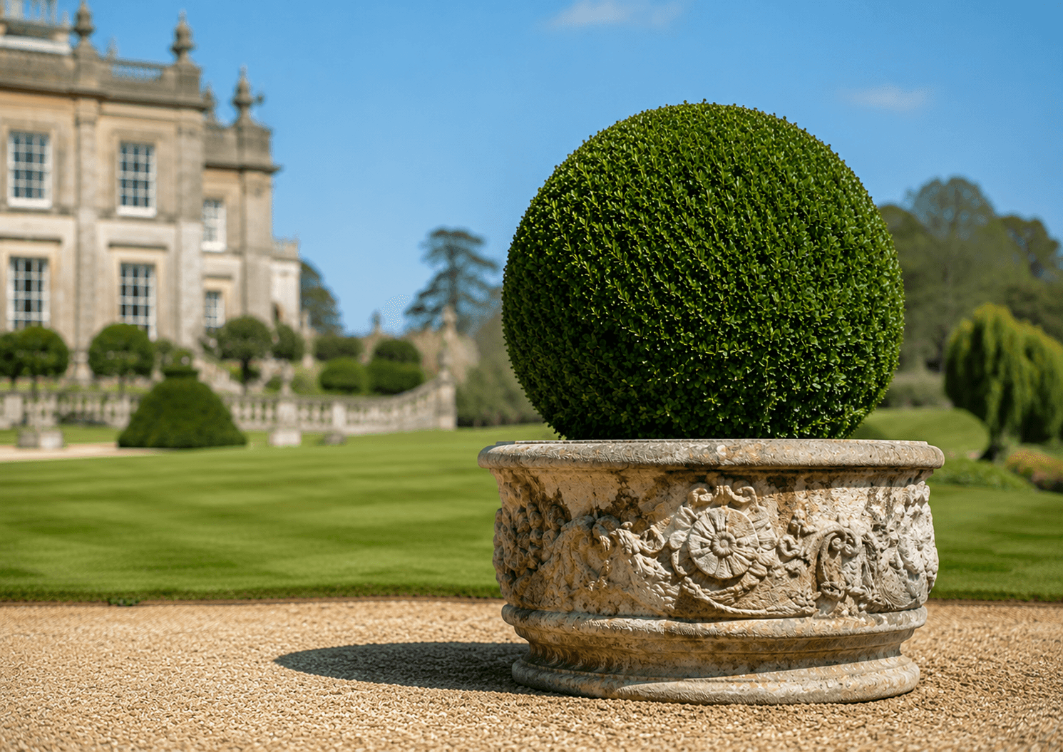 Healthy box plant in a traditional British garden